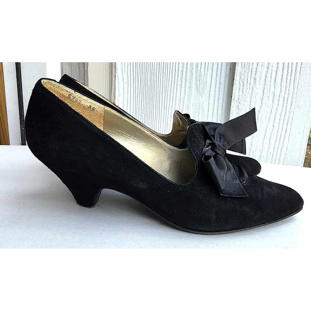 Vintage Yves Saint Laurent EU 36 *FLAW* Black Suede Bow Pumps Rive Gauche Luxury